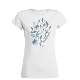 Women's round neck diving t-shirts with white sharks