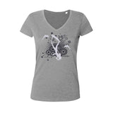 Gray V-neck diving t-shirt for women dolphins and freedivers