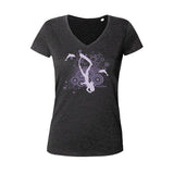 Women's V-neck diving t-shirt with dolphins and freediver black