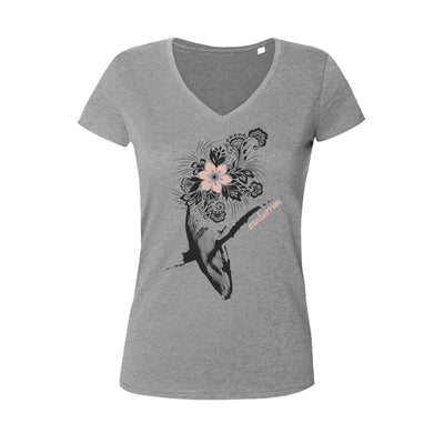 Tee shirt plongée col V femme baleine a bosse gris