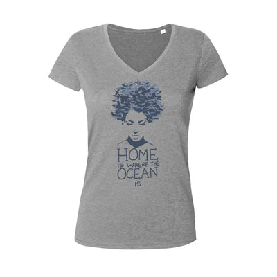 Tee shirt plongée col V femme requins gris