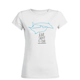 Women's round neck diving t shirt dolphins white