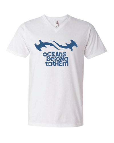 Tee shirts plongée col V pour homme requin marteau  blanc