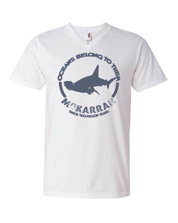 Tee shirts plongée col V pour homme requin marteau blanc
