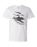 Men's V-neck diving t-shirts white shark wall