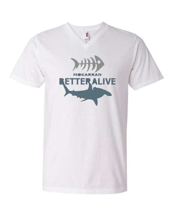 Tee shirts plongée col V pour homme grand requin marteau blanc