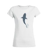 Women's round neck diving t-shirt white shark
