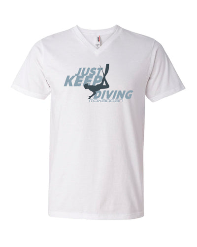 Tee shirt plongée col v homme just keep diving blanc