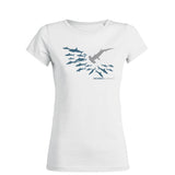 Women's round neck diving t-shirt white hammerhead shark