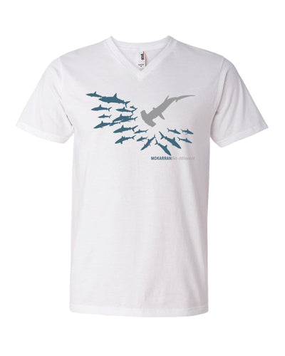 Tee shirt plongée col v homme requin marteau blanc