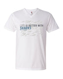 Men's v-neck diving t-shirt life is better with sharks white