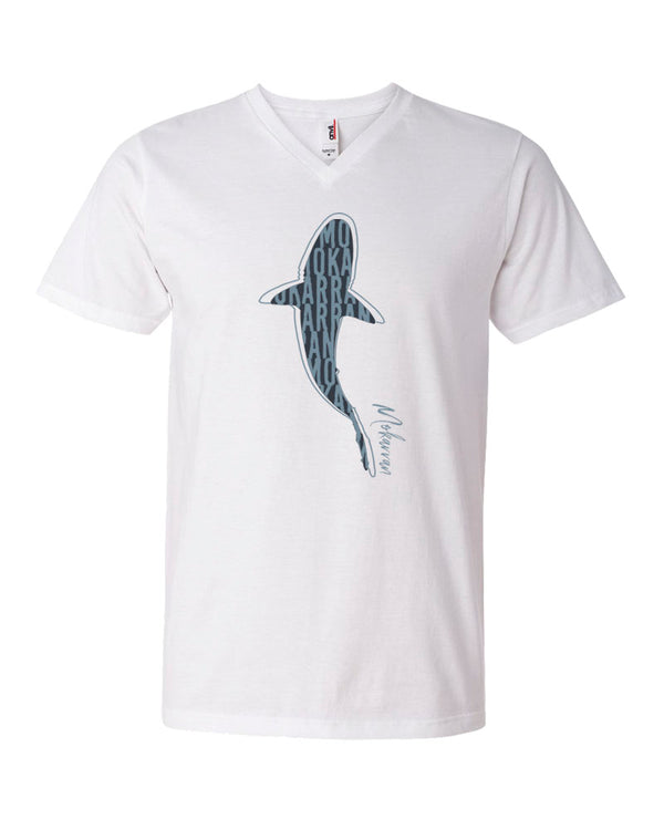 Tee shirt plongée col v homme requin blanc