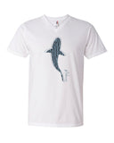 Men's white shark v-neck diving t-shirt