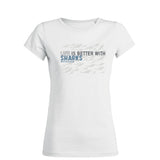 Life is better with sharks women's round-neck diving t-shirt white