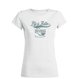 Tee shirt plongée à col rond pour femme life is better in diving blanc