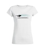 Women's white diving t-shirt round neck shark swimming