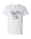 Men's v-neck diving t-shirt life is better in diving white