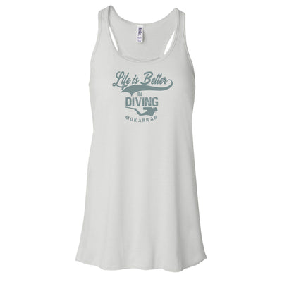 Dos nageur plongée femme life is better in diving blanc