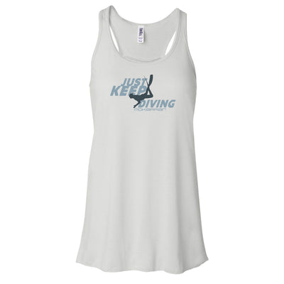 Dos nageur plongée femme just keep diving blanc