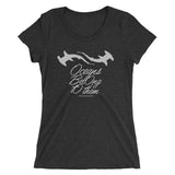 Women's diving t-shirt wide neck sharks the oceans belong to them black