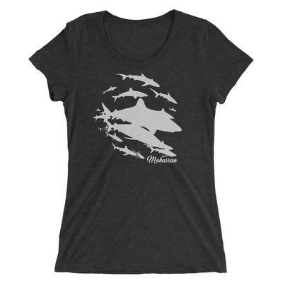 Tee shirt plongee femme col large mur de requins noir