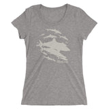 Tee shirt plongee femme col large mur de requins gris