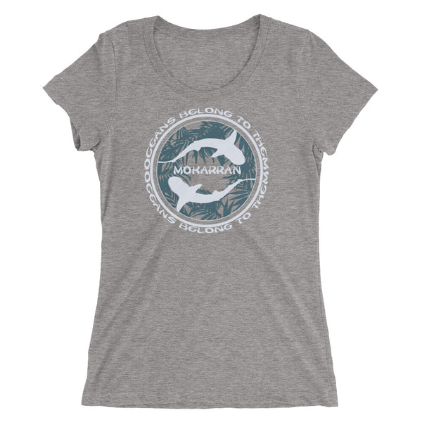 Tee shirt plongee femme col large requins gris