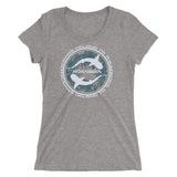 Diving t-shirt woman wide neck gray sharks