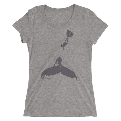 Tee shirt plongee femme col large baleine et plongeur gris 