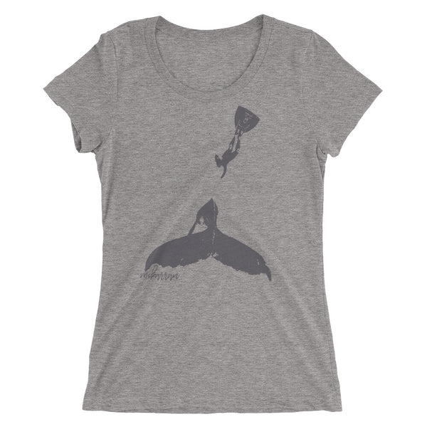 Tee shirt plongee femme col large baleine et plongeur gris 