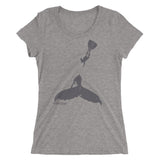 Women's diving t-shirt with wide collar whale and gray diver