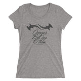 Women's diving t-shirt wide neck sharks the oceans belong to them gray