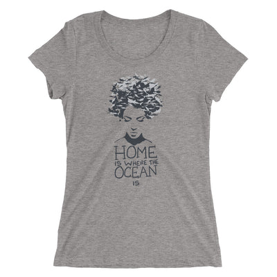 t-shirt plongee femme col large home is where the ocean is gris